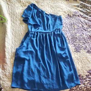 Royal Blue Everly One Shoulder Dress With Pockets Size Small